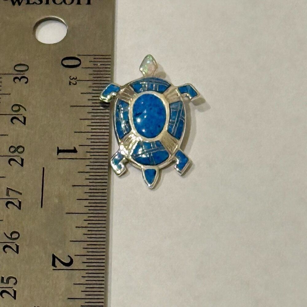Southwestern Opal Inlay Turtle Necklace Pendant Charm Sterling Silver New - Picture 5 of 5